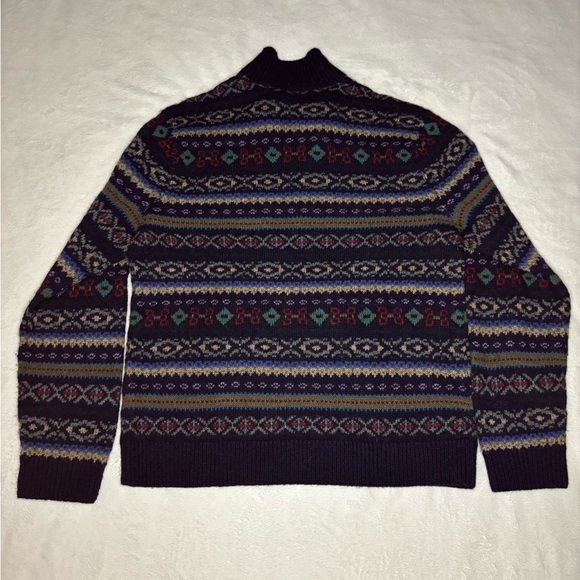 VTG Polo Ralph Lauren Wool Hand Knit Fair Isle Knit Sweater L Men Quarter Zip - Picture 9 of 9